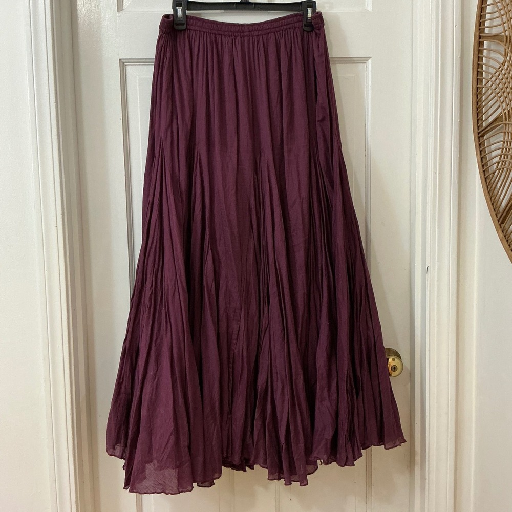 Avenue Burgundy Broomstick Full Maxi Skirt 16 Cotton Boho Festival Dark Academia - Picture 2 of 6
